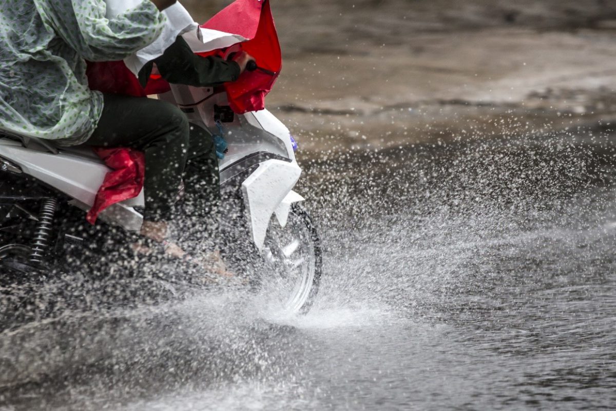 Riding motorcycle in rain