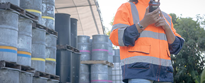 Construction worker in rain jacket